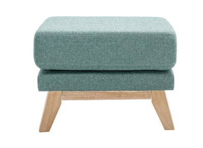 Pouf repose-pieds d&eacute;houssable scandinave en tissu vert de gris et bois clair OSLO