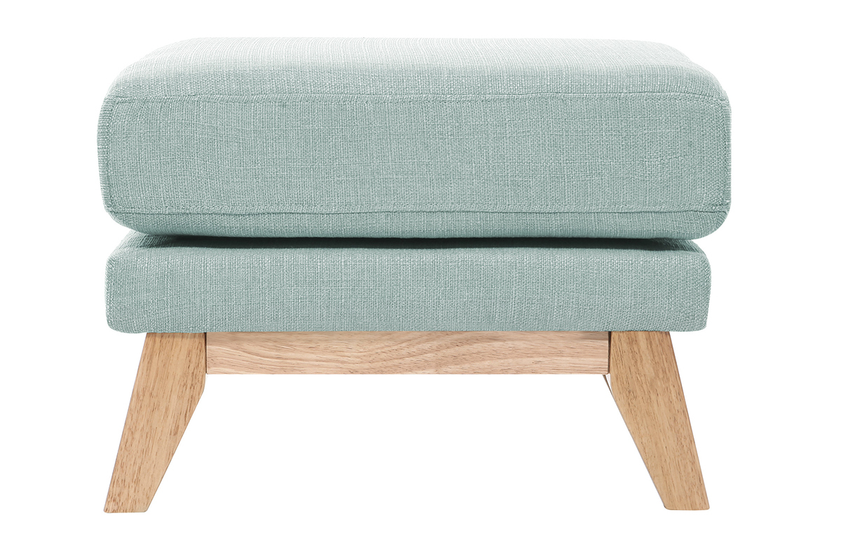 Pouf repose-pieds d�houssable scandinave en tissu vert lagon et bois clair OSLO