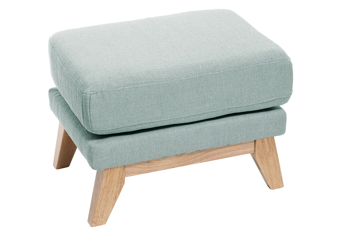 Pouf repose-pieds d�houssable scandinave en tissu vert lagon et bois clair OSLO