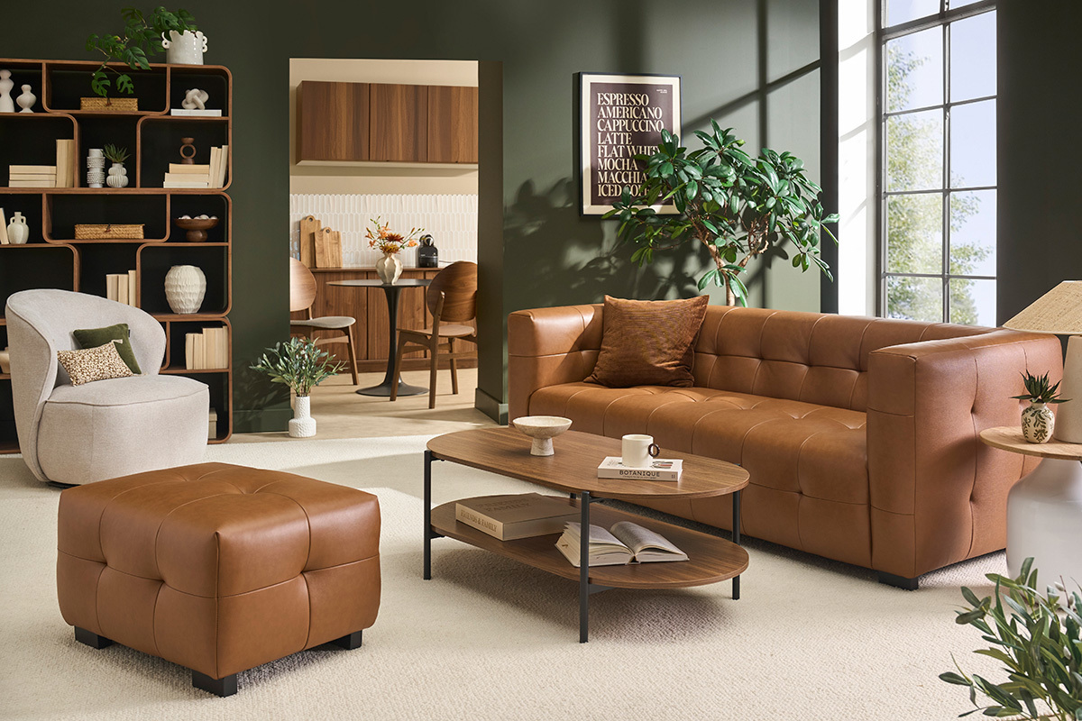Pouf repose-pieds design en cuir marron CORTO