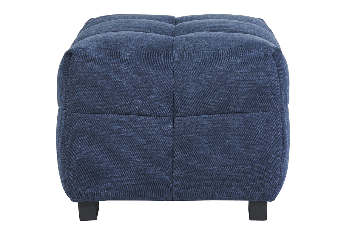 Pouf repose-pieds design en tissu effet velours textur� bleu fonc� CORTO