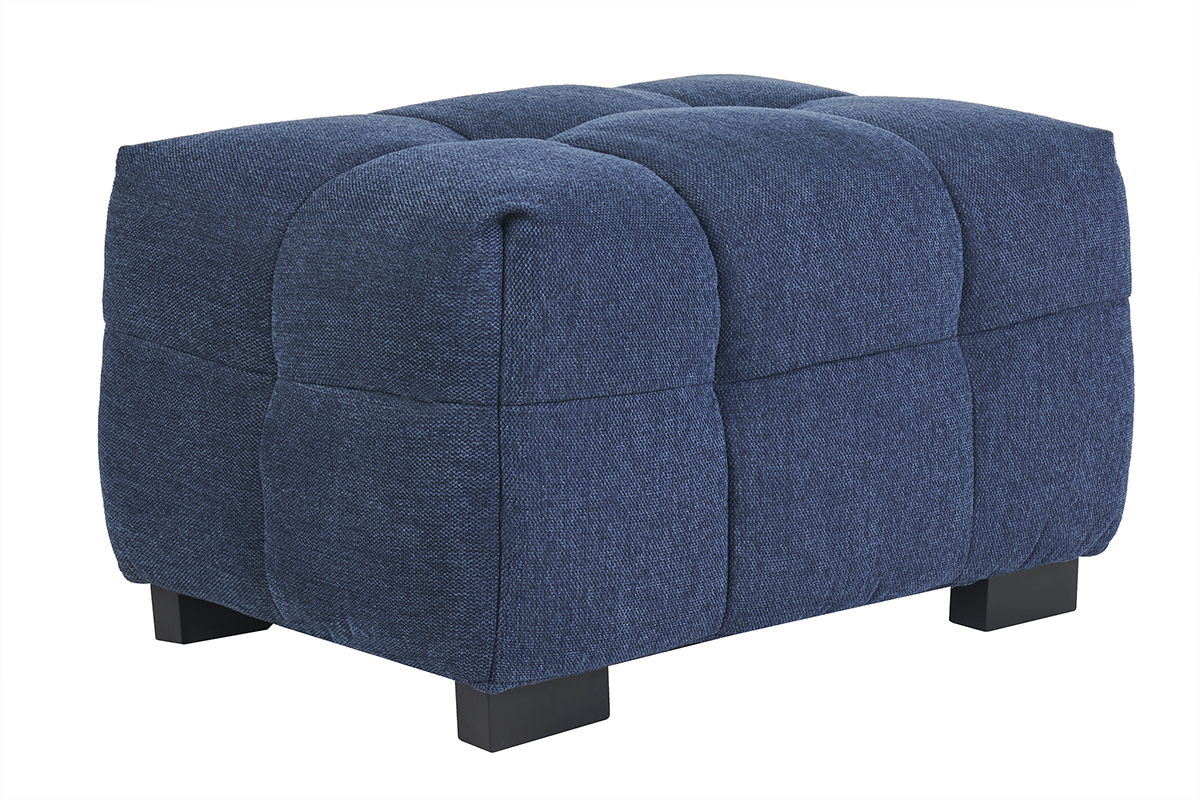 Pouf repose-pieds design en tissu effet velours textur� bleu fonc� CORTO
