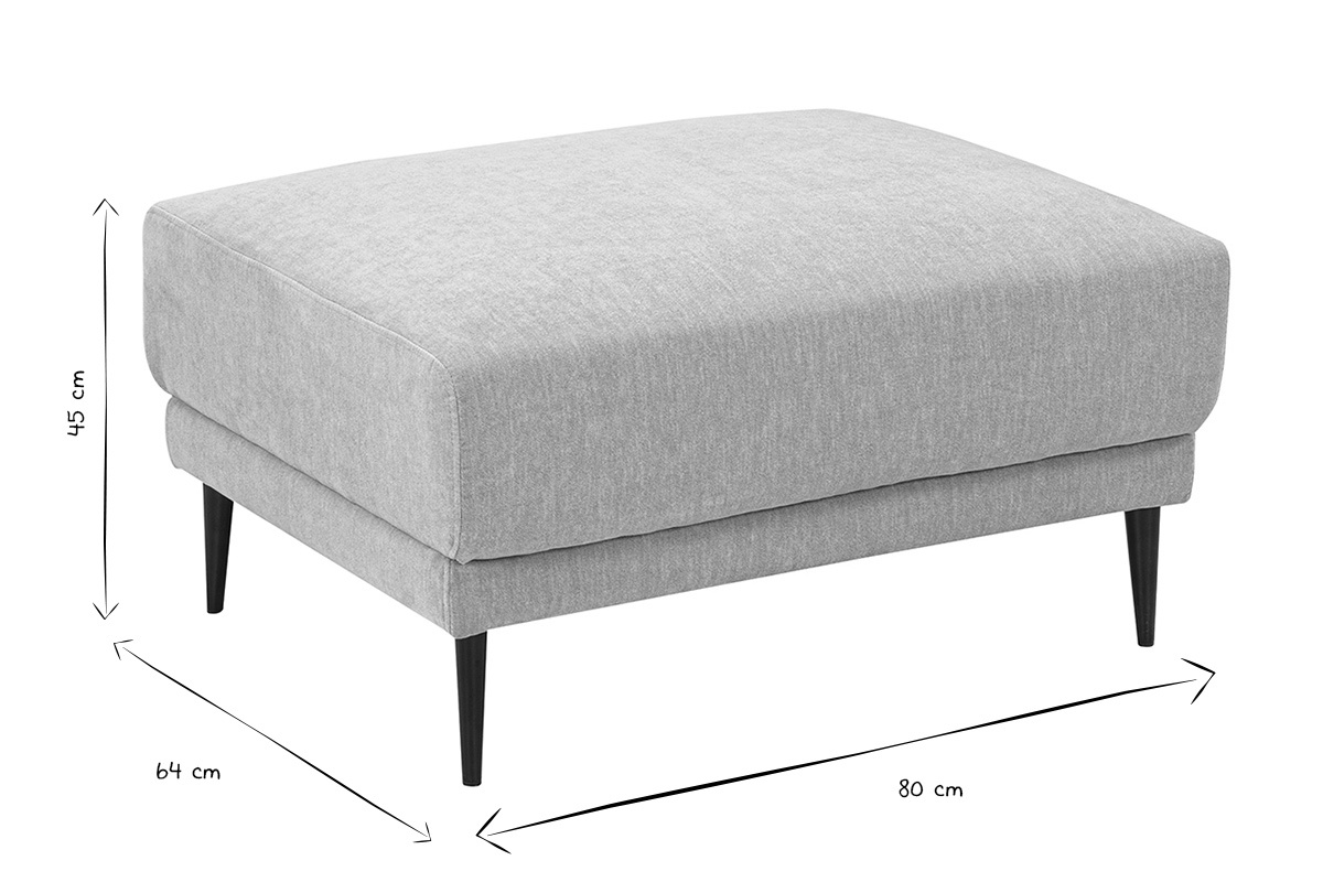 Dimensions du pouf repose pieds JERRY : L80 x P64 x H45 cm en noir et blanc.