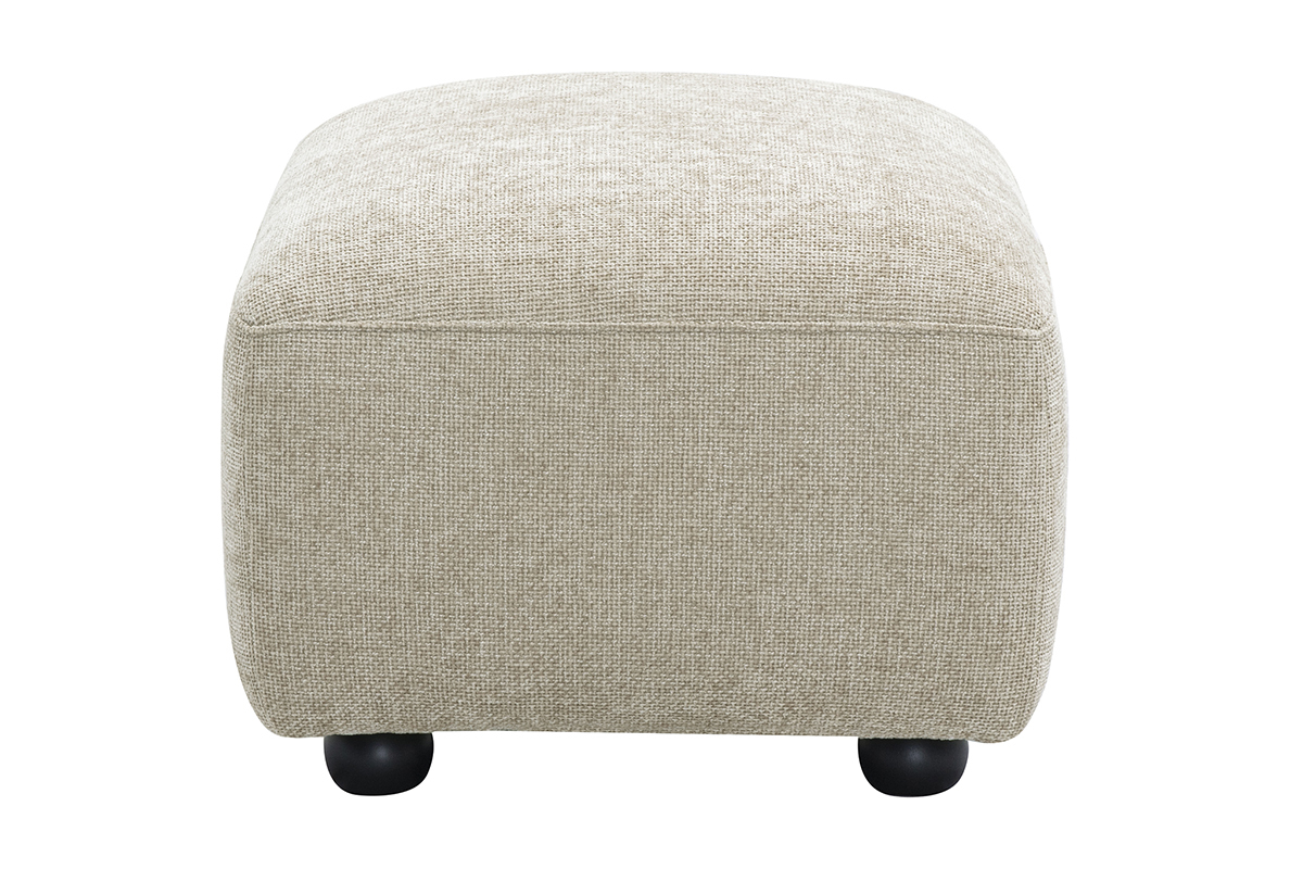 Pouf rectangulaire en tissu effet velours beige, vue de profil.