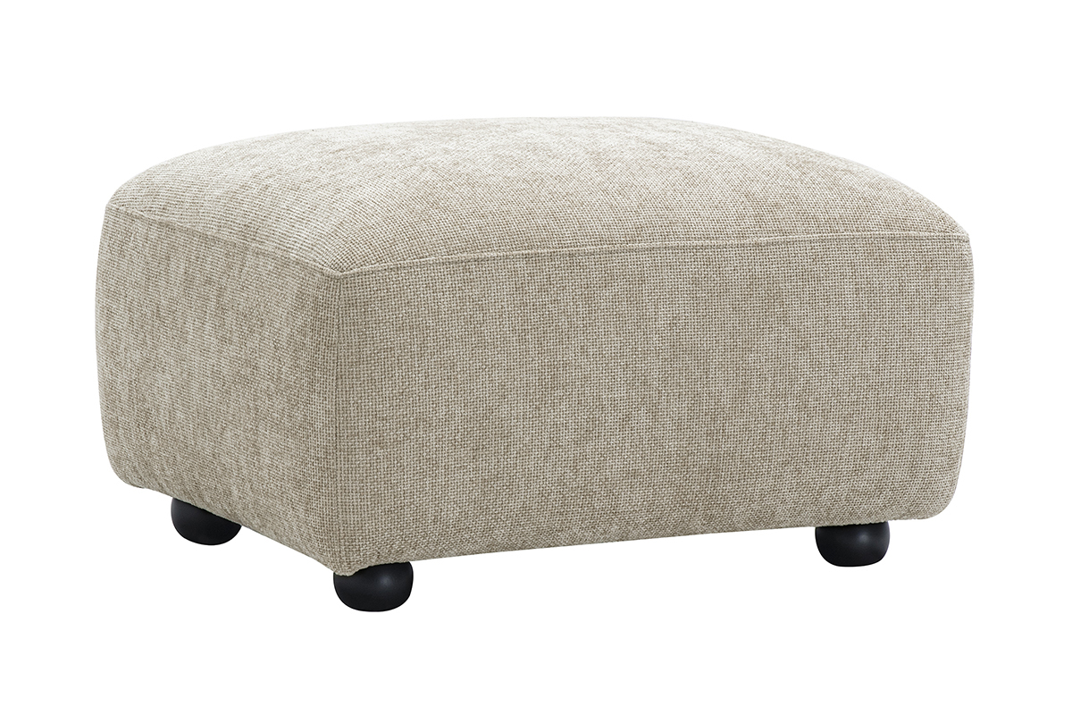 Pouf rectangulaire tissu effet velours textur� beige, vue de c�t�.