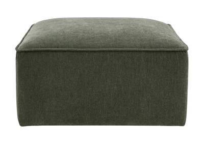 Pouf repose pieds en tissu effet velours vert kaki KERRY