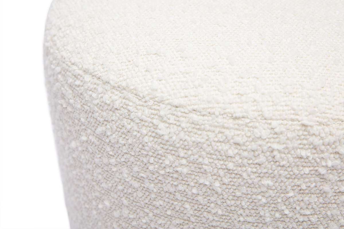 Pouf rond en tissu effet laine boucl�e blanc cass� et m�tal dor� D40 cm AMAYA