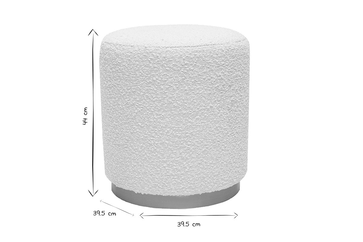 Pouf rond en tissu effet laine boucl�e blanc cass� et m�tal dor� D40 cm AMAYA