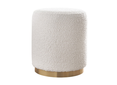 Pouf rond en tissu effet laine boucl&eacute;e blanc cass&eacute; et m&eacute;tal dor&eacute; D40 cm AMAYA