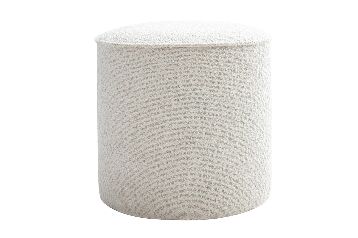 Pouf rond en tissu effet laine boucl�e blanc D40 cm PAUL