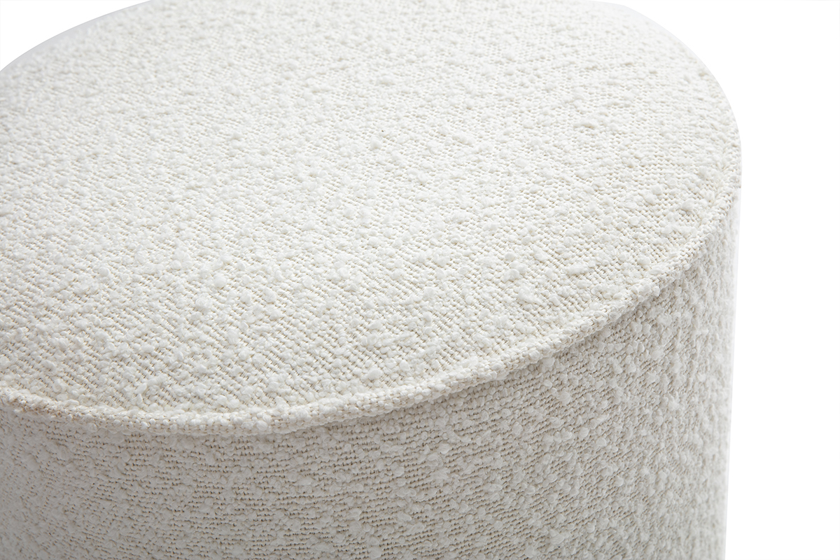 Pouf rond en tissu effet laine boucl�e blanc D40 cm PAUL