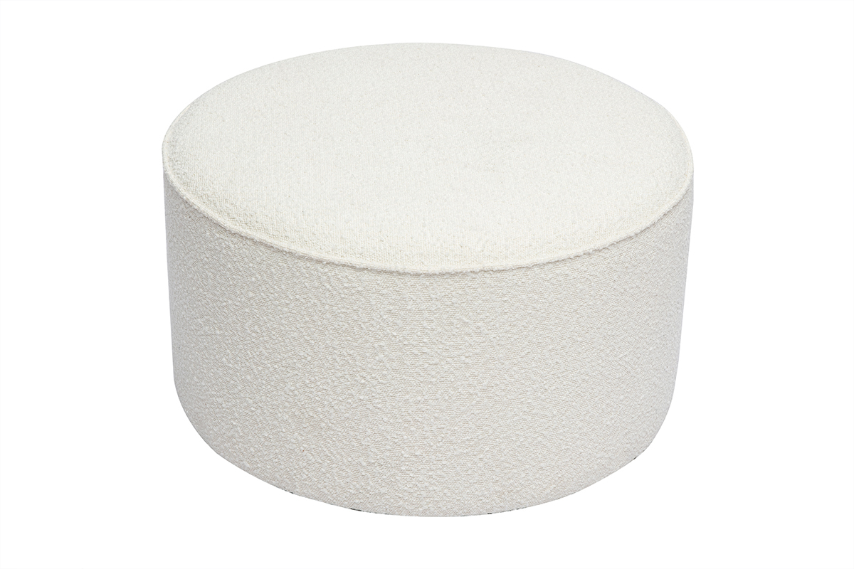 Pouf rond en tissu effet laine boucl�e blanc D70 cm PAUL
