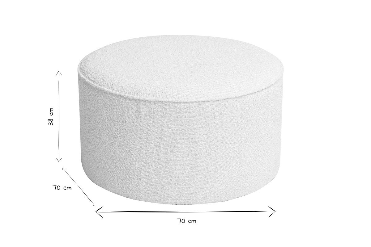 Pouf rond en tissu effet laine boucl�e blanc D70 cm PAUL