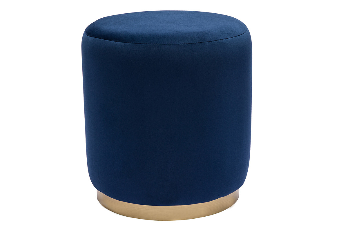 Pouf rond en velours bleu marine et m�tal dor� D40 cm AMAYA