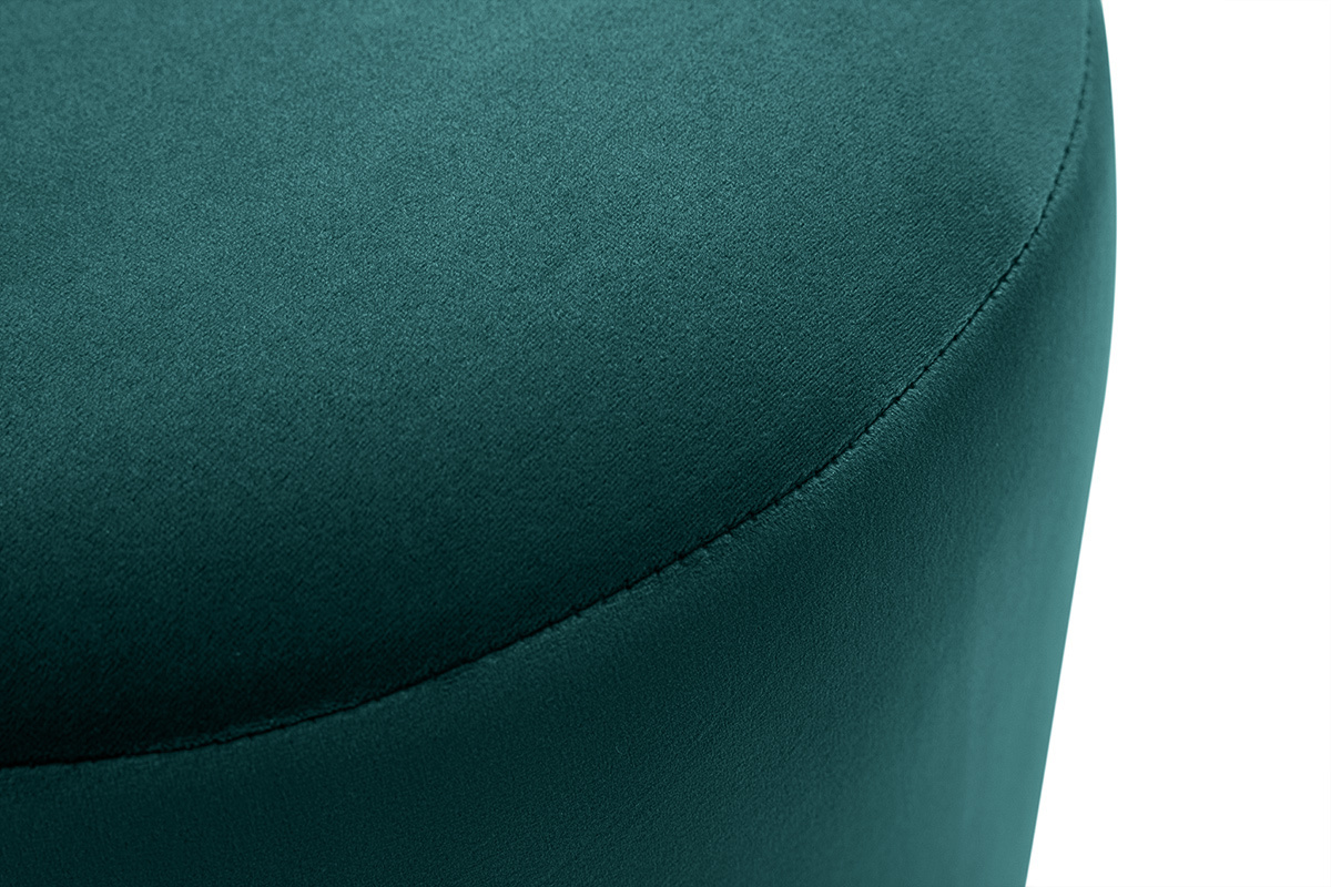 Pouf rond en velours bleu p�trole et m�tal dor� D40 cm AMAYA