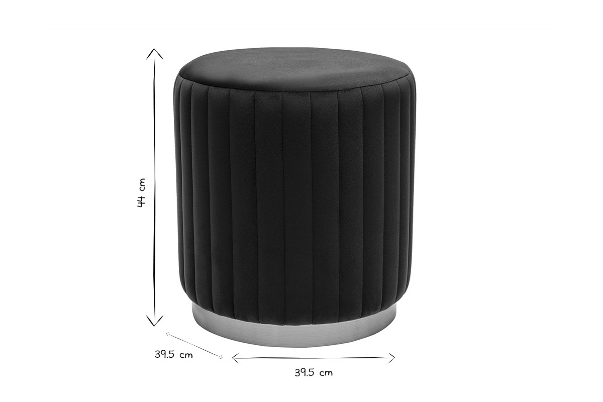 Pouf rond en velours bleu p�trole et m�tal dor� D40 cm DONA