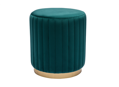 Pouf rond en velours bleu p&eacute;trole et m&eacute;tal dor&eacute; D40 cm DONA