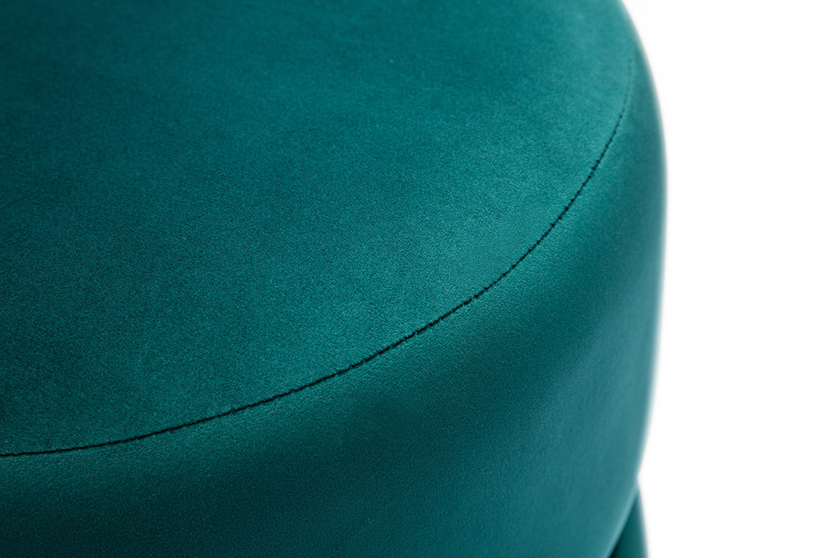 Pouf rond en velours bleu p�trole et m�tal dor� D40 cm JOY