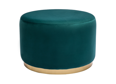 Pouf rond en velours bleu p&eacute;trole et m&eacute;tal dor&eacute; D54 cm AMAYA