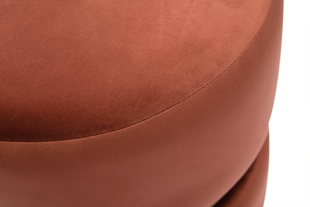 Pouf rond en velours bleu rouge tomette et m�tal dor� D40 cm JOY
