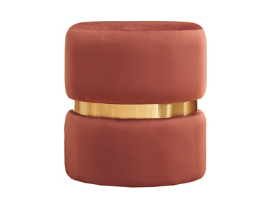 Pouf rond en velours bleu rouge tomette et m&eacute;tal dor&eacute; D40 cm JOY
