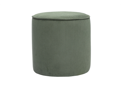 Pouf rond en velours c&ocirc;tel&eacute; vert kaki D40 cm PAUL