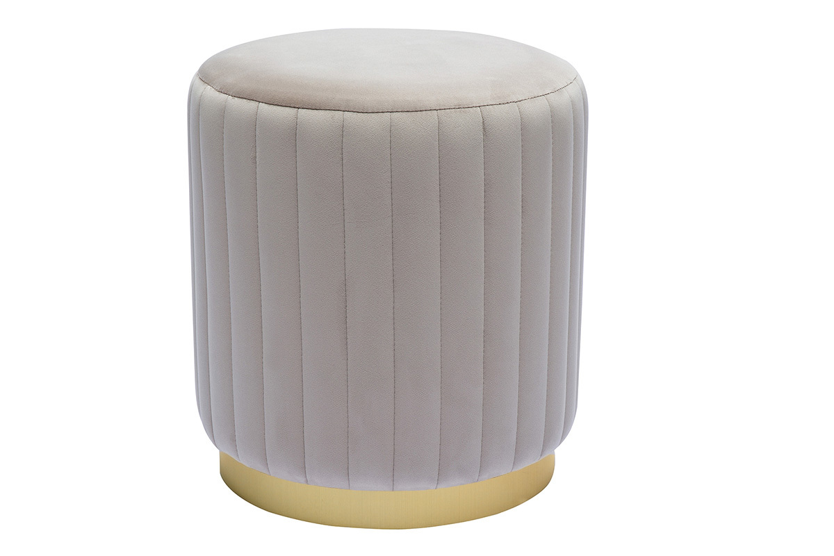 Pouf rond en velours taupe et m�tal dor� D40 cm DONA