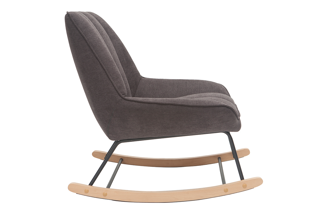 Rocking chair design en tissu effet velours gris fonc�, m�tal noir et bois clair BILLIE