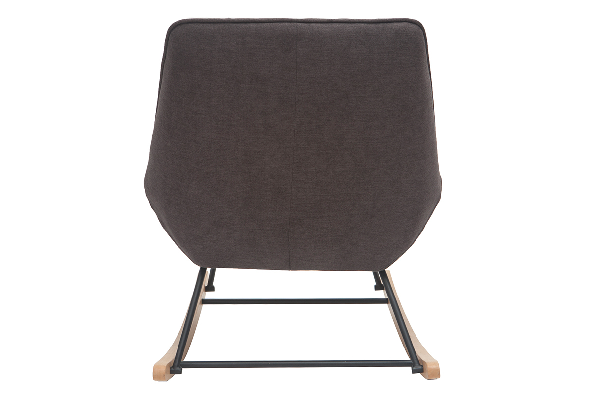 Rocking chair design en tissu effet velours gris fonc�, m�tal noir et bois clair BILLIE