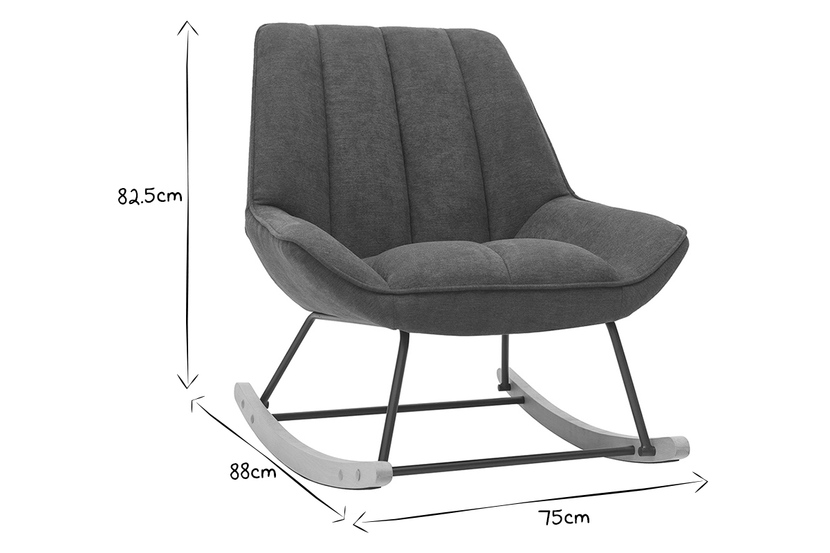 Rocking chair design en tissu effet velours gris fonc�, m�tal noir et bois clair BILLIE