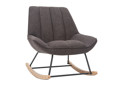 Rocking chair design en tissu effet velours gris fonc&eacute;, m&eacute;tal noir et bois clair BILLIE
