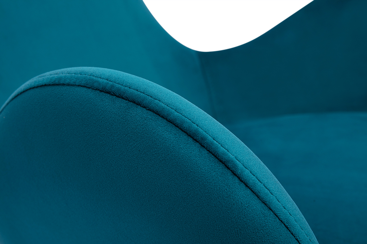 Rocking chair design en tissu velours bleu canard, m�tal noir et bois clair ESKUA