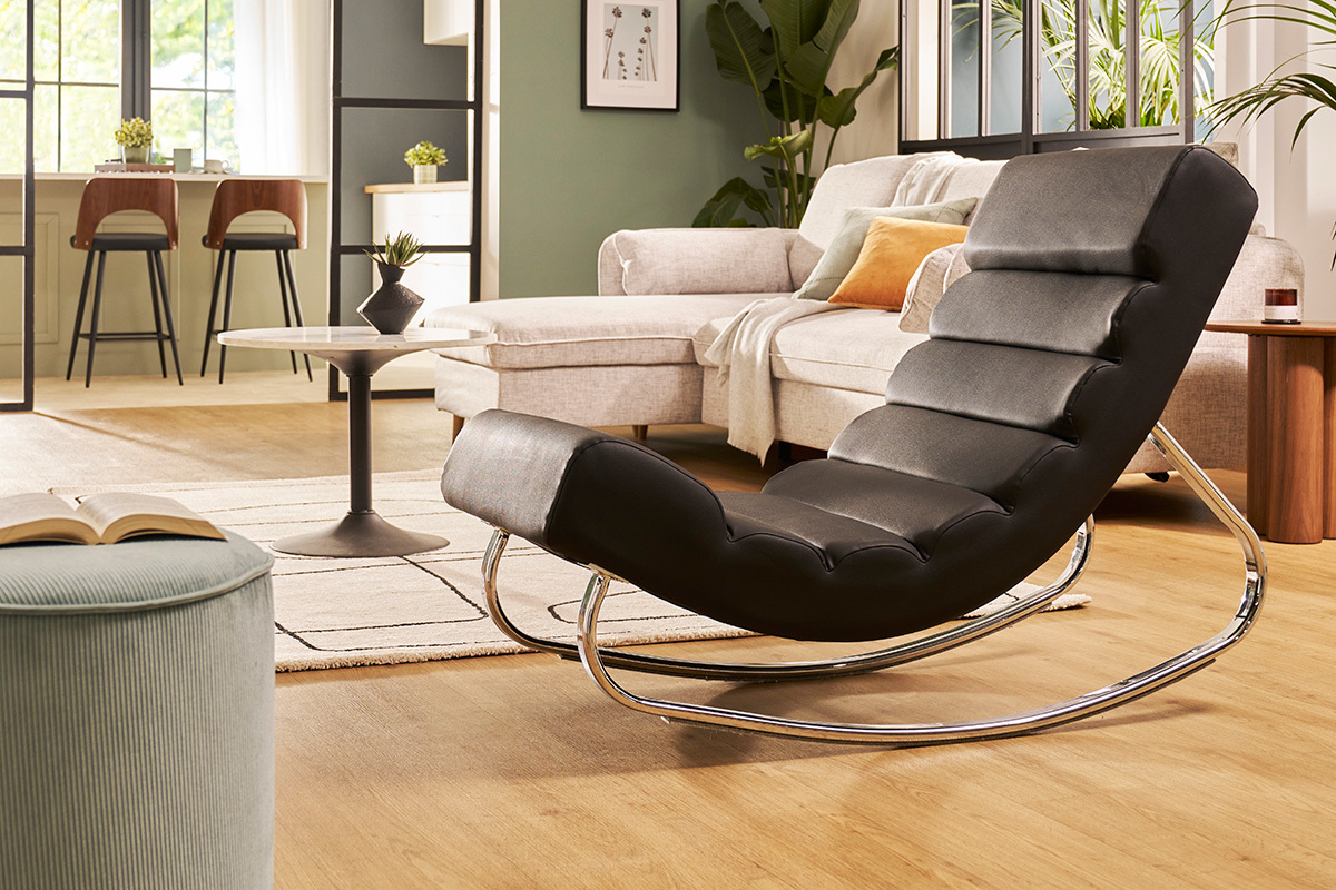 Rocking chair design noir et acier chrom� TAYLOR