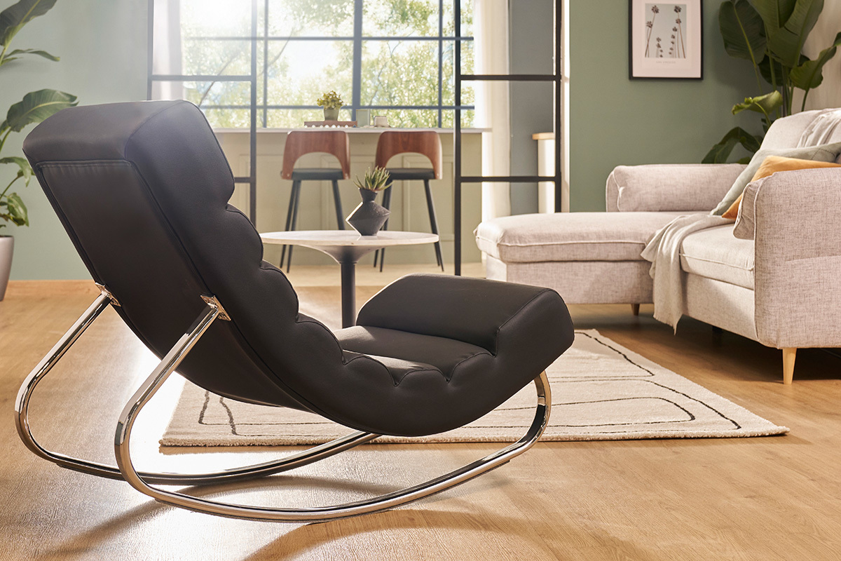 Rocking chair design noir et acier chrom� TAYLOR