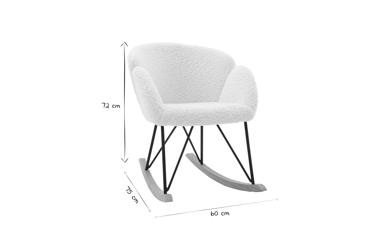 Rocking chair en tissu effet peau de mouton blanc, m�tal noir et bois clair RHAPSODY