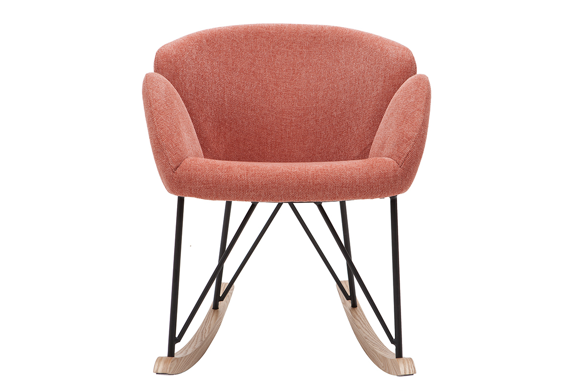 Rocking chair en tissu effet velours textur� terracotta, m�tal noir et bois clair RHAPSODY