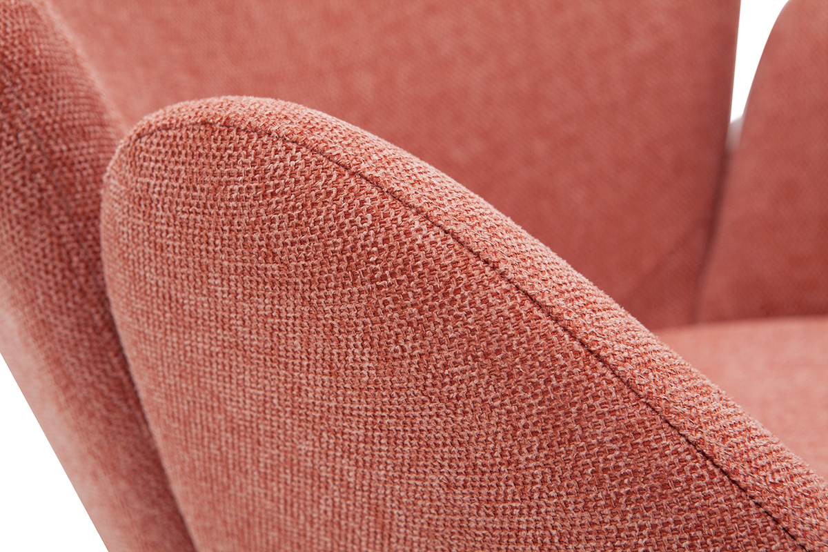 Rocking chair en tissu effet velours textur� terracotta, m�tal noir et bois clair RHAPSODY
