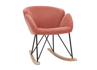 Rocking chair en tissu effet velours textur&eacute; terracotta, m&eacute;tal noir et bois clair RHAPSODY