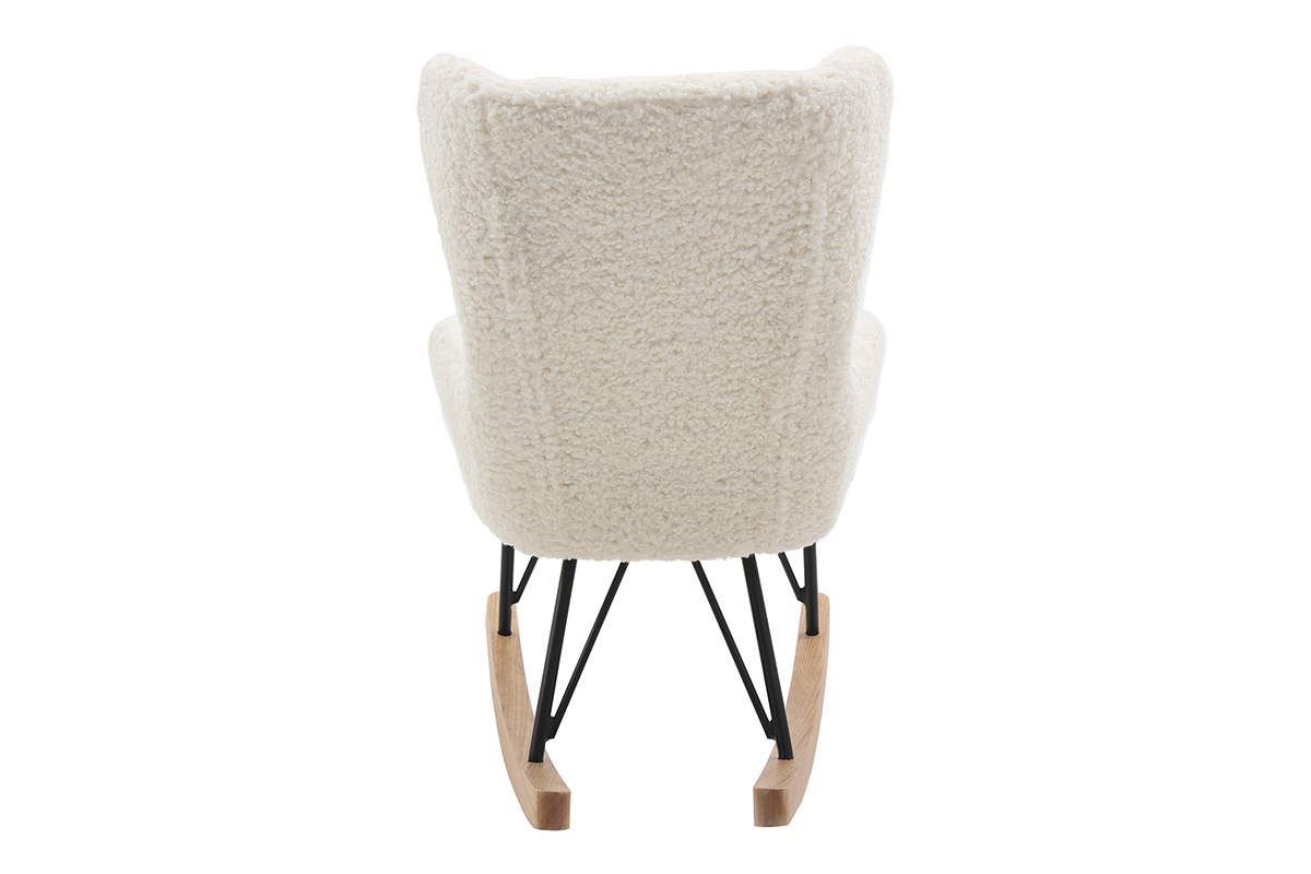 Rocking chair enfant en tissu effet peau de mouton blanc, m�tal noir et bois clair SHAUN