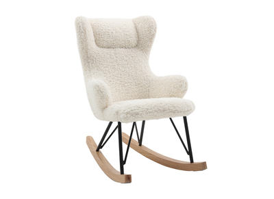 Rocking chair enfant en tissu effet peau de mouton blanc, m&eacute;tal noir et bois clair SHAUN