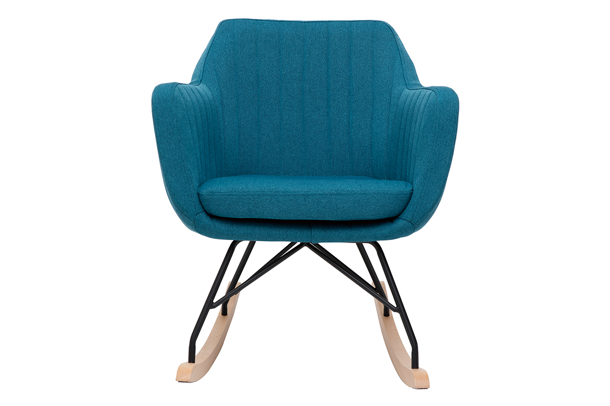Rocking chair scandinave en tissu bleu canard, m�tal noir et bois clair ALEYNA