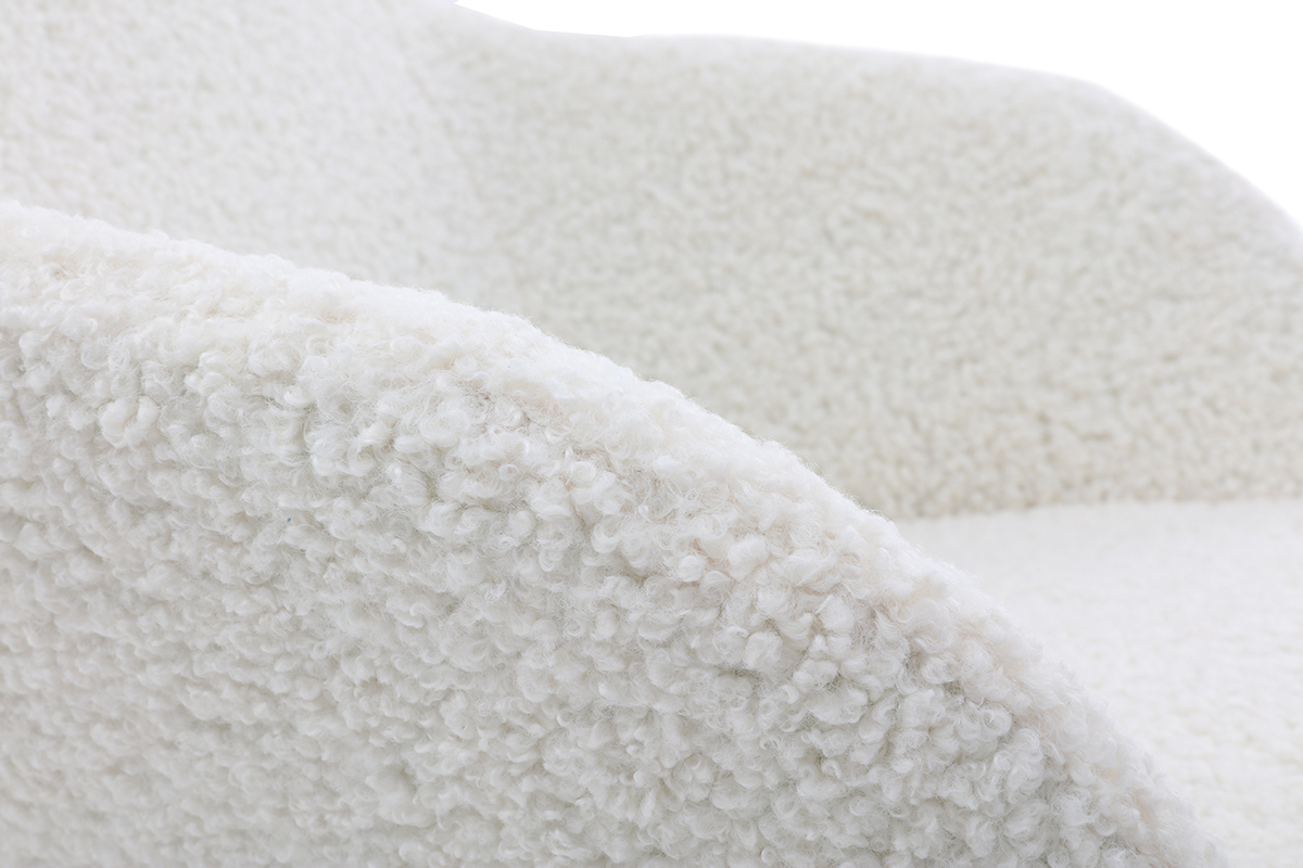 D�tail du fauteuil � bascule JHENE en tissu effet peau de mouton blanc, angle rapproch�