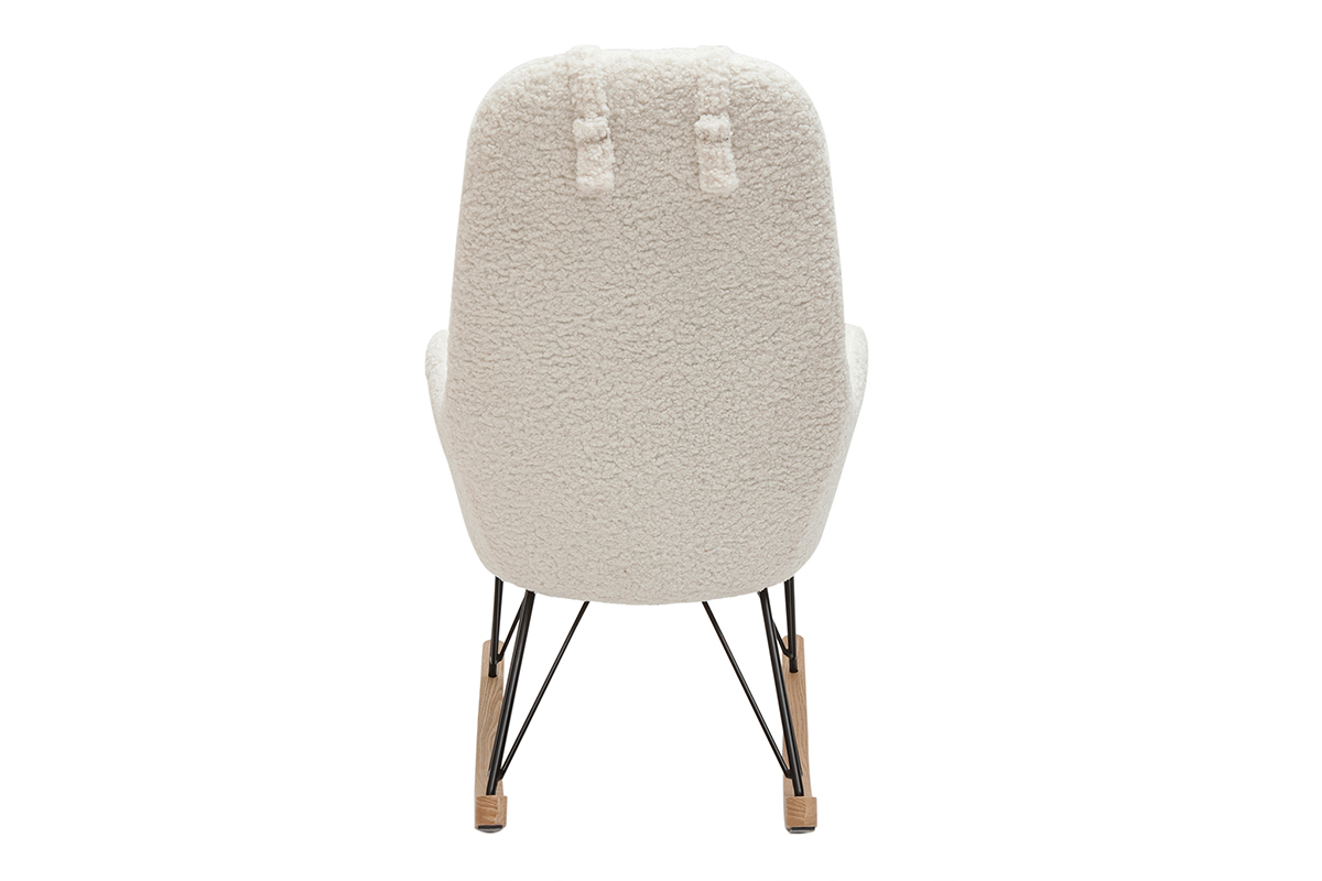 Rocking chair scandinave en tissu effet peau de mouton blanc, m�tal noir et bois clair MANIA