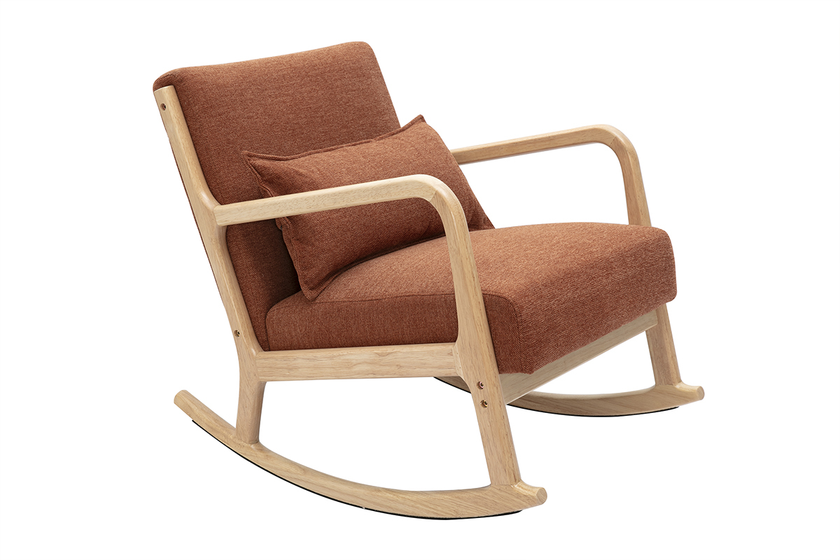 Rocking chair scandinave en tissu effet velours terre br�l�e et bois clair massif DERRY