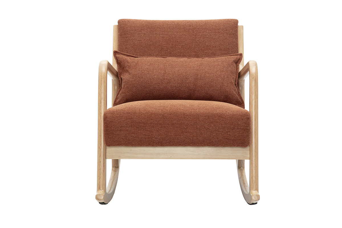 Rocking chair scandinave en tissu effet velours terre br�l�e et bois clair massif DERRY