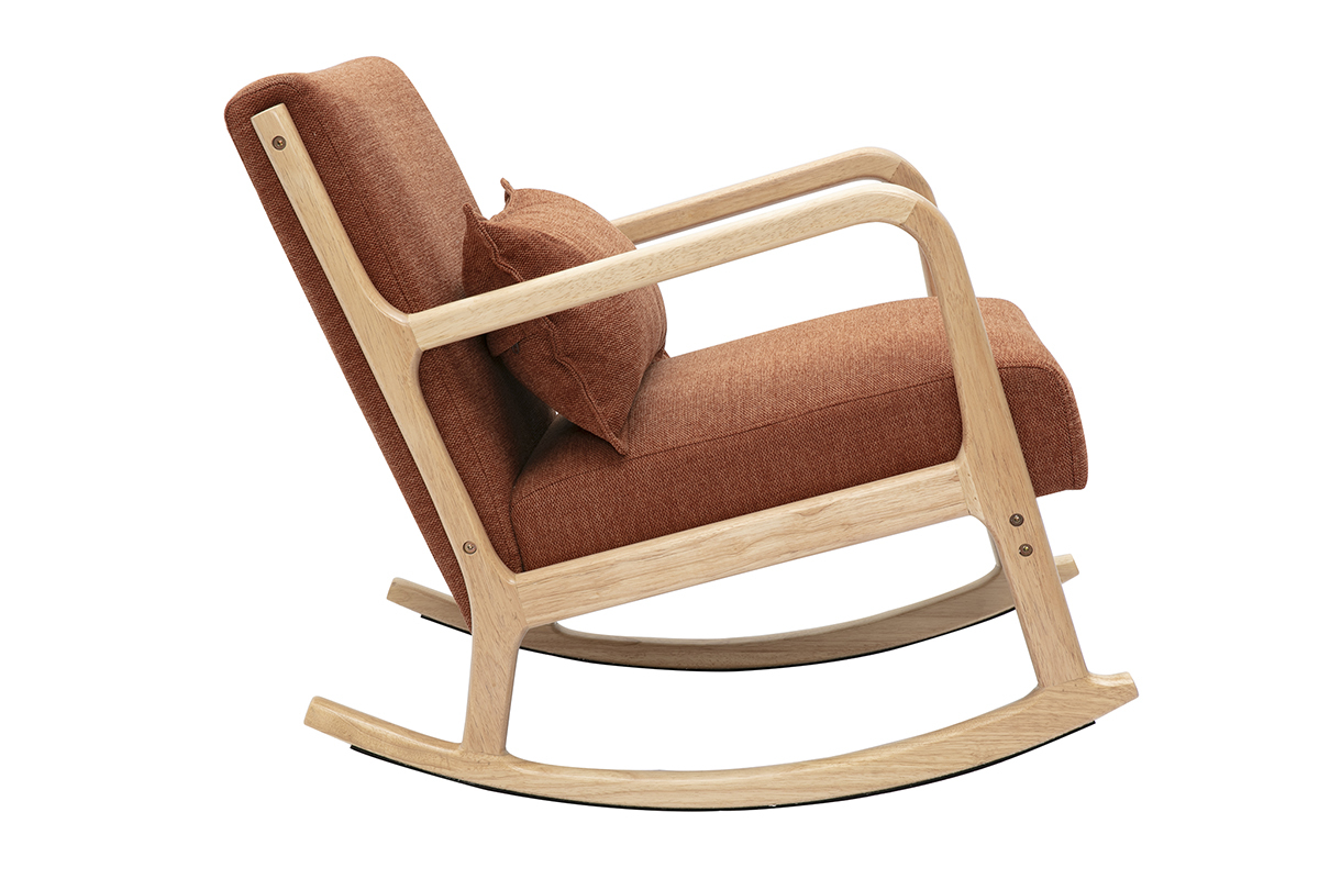 Rocking chair scandinave en tissu effet velours terre br�l�e et bois clair massif DERRY