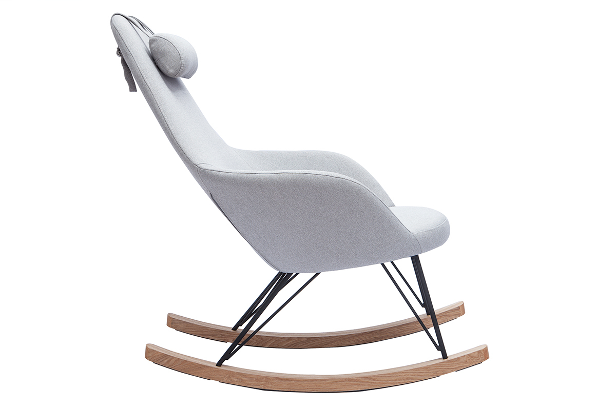 Rocking chair scandinave en tissu gris, m�tal noir et bois clair JHENE