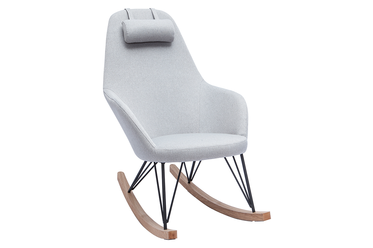 Rocking chair scandinave en tissu gris, m�tal noir et bois clair JHENE