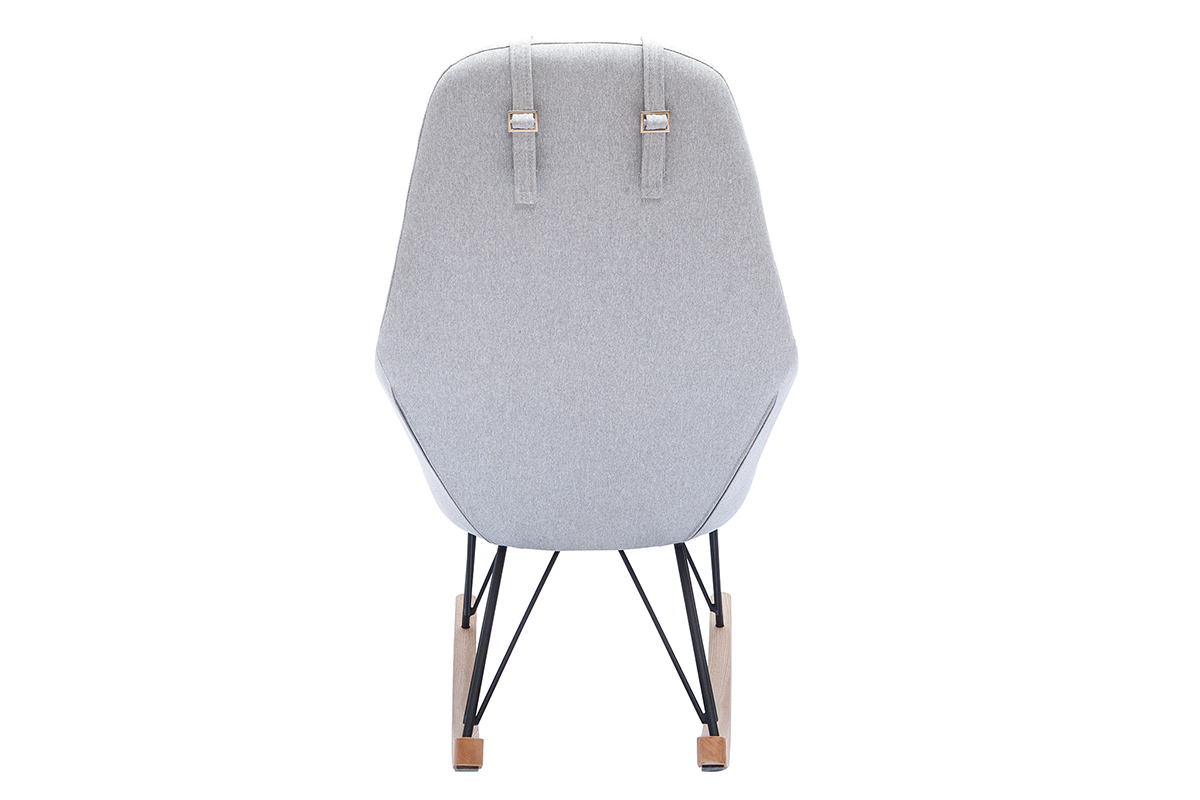Rocking chair scandinave en tissu gris, m�tal noir et bois clair JHENE