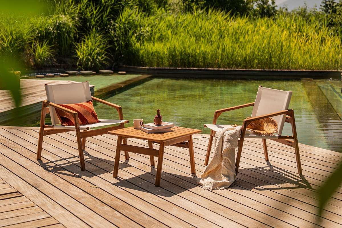 Salon de jardin blanc et bois massif PADANG